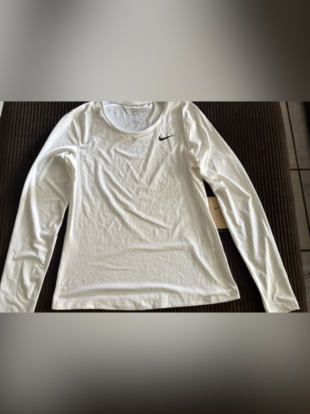 Nike Women’s Long Sleeve Athletic Top - White with Black Swoosh Size Medium